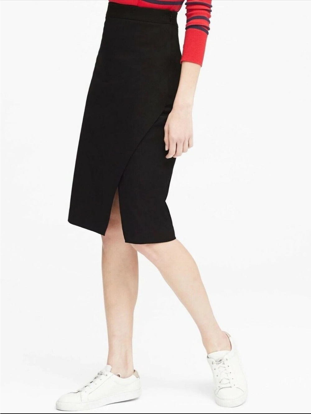 Banana Republic Bi Stretch Wrap Front Pencil Skirt Preppy Cute Classic Black 14